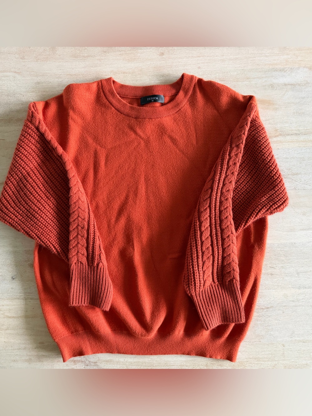 Zesica Orange Cable-Knit Crewneck Sweater for Women